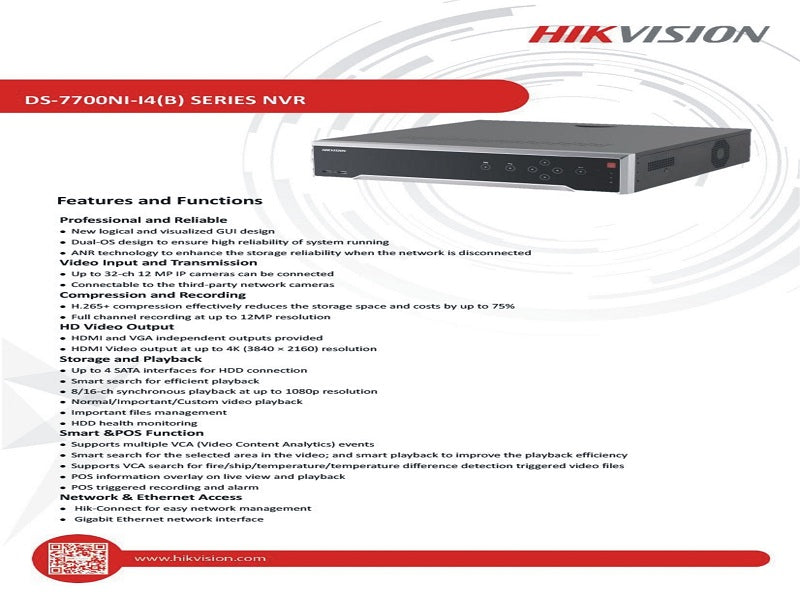 HIKVISION 32 Ch Nvr 256 Mbps 4 Sata Alar
