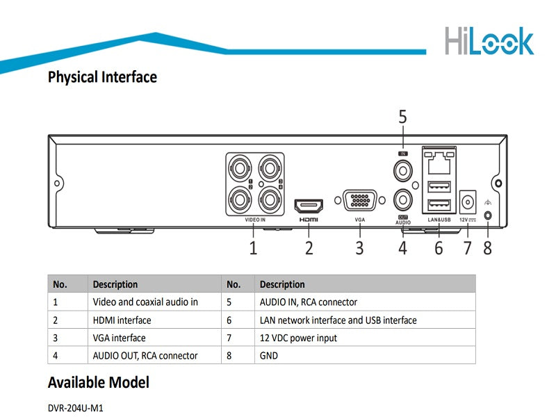 Hilook 4Ch Up To 8Mp Dvr 204U