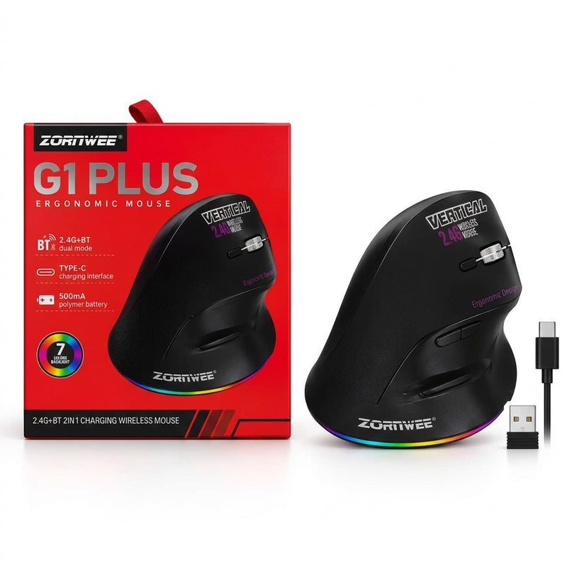 Zornwee G1 Plus Wireless Mouse - 2.4G + Bluetooth, 7-Colour Backlight, Type-C