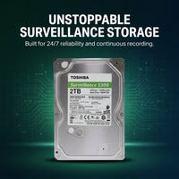 Toshiba S300 2TB 3.5" Surveillance Hard Drive - SATA, 24/7, Up to 64 Cameras (HDWT720UZSVA)