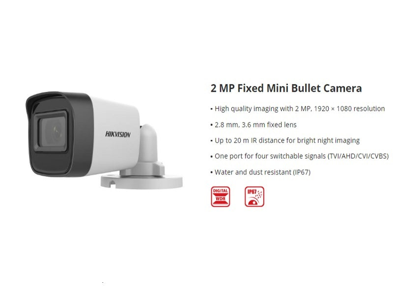 HIKVISION 4Ch 2Mp eDVR 512Gb Bullet Kit
