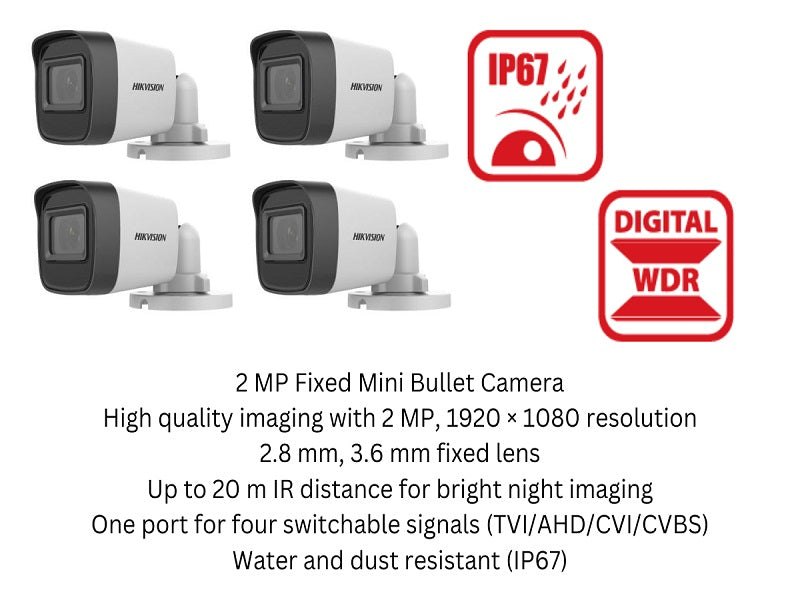HIKVISION 4Ch 960GB EDVR 2Mp Bul +100M +