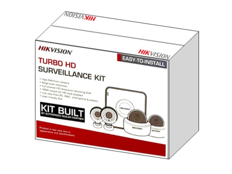 Hikvision Turbo HD surveillance kit retail box packaging, front view