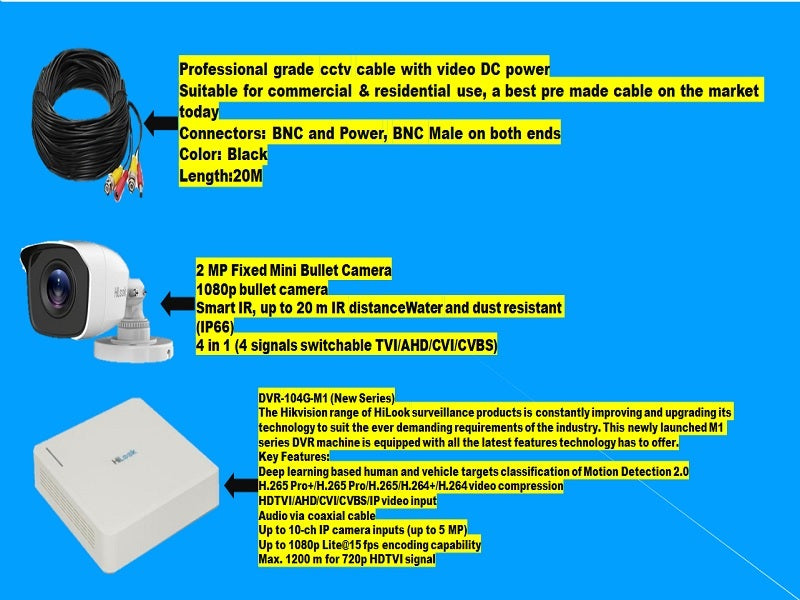 HILOOK 4Ch 2Mp Bullet Camera With 20 Mtr