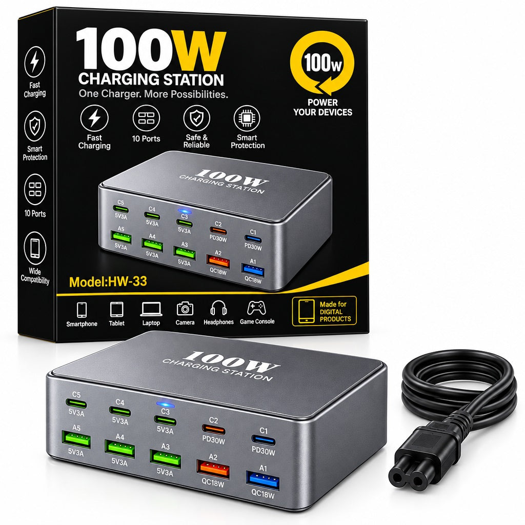 HW-33 100W Multi-Port Fast Charger Stati
