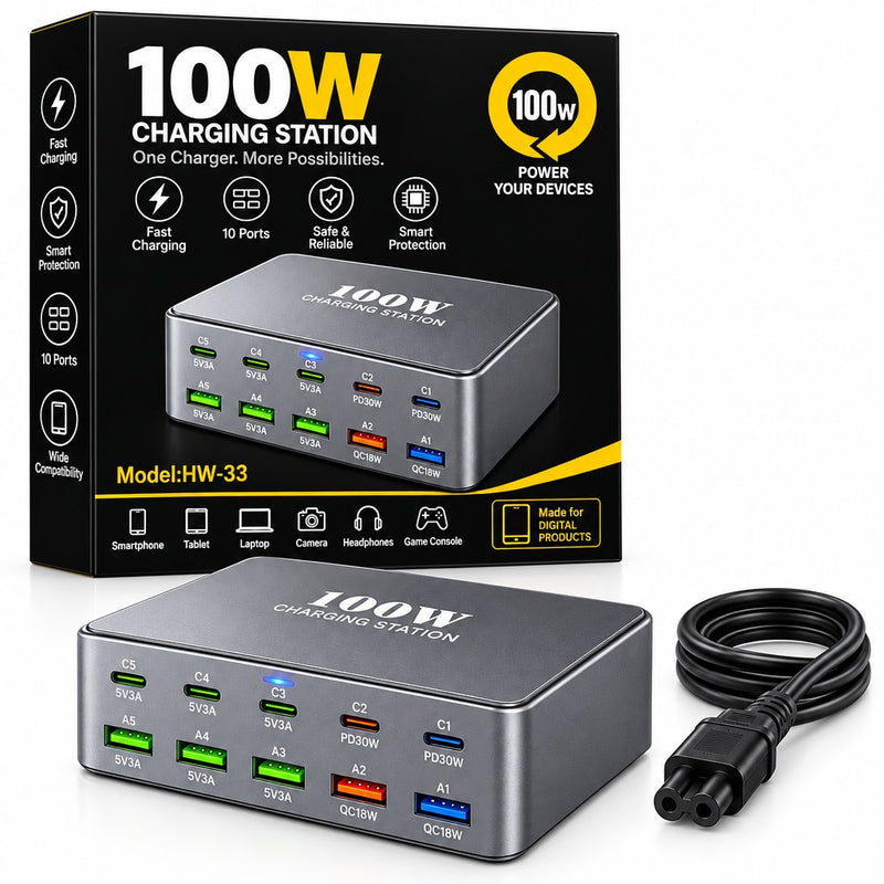 HW-33 100W Multi-Port Fast Charger Stati