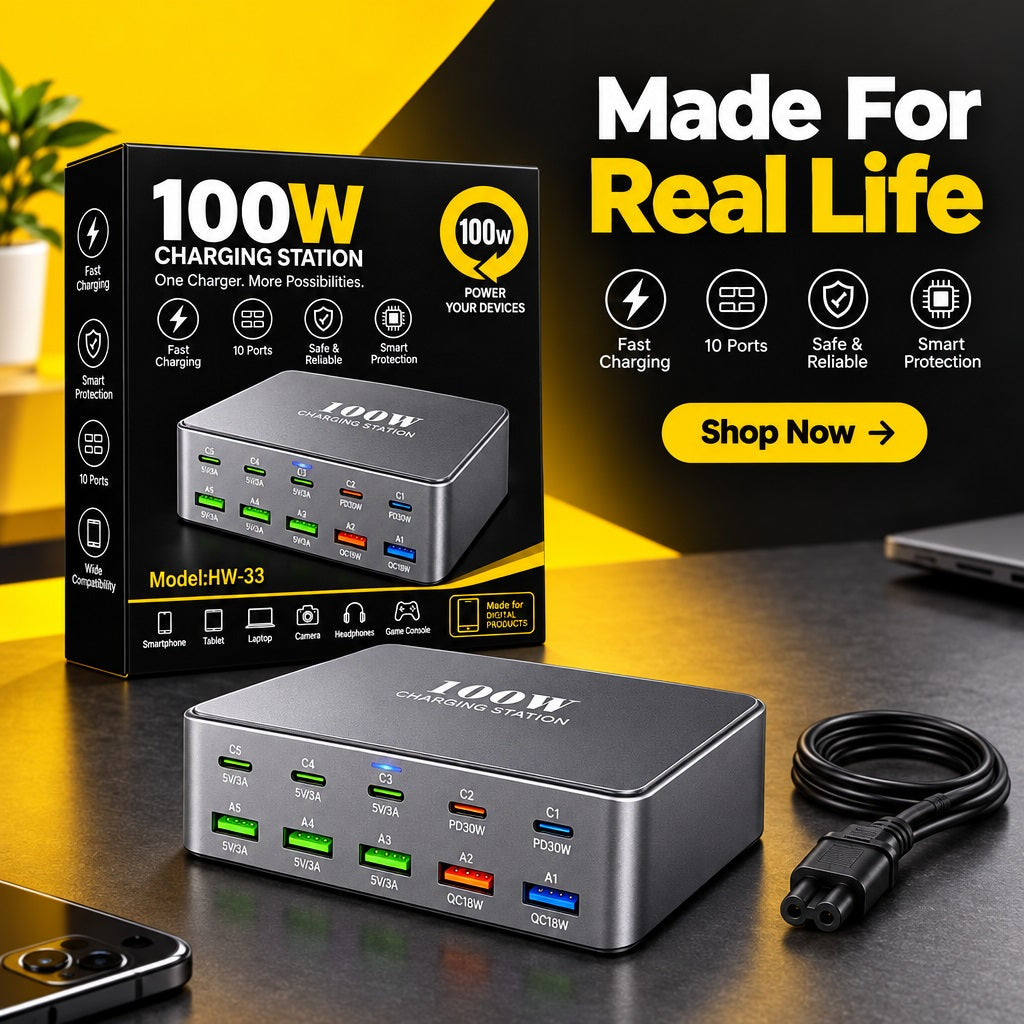 HW-33 100W Multi-Port Fast Charger Stati – view 4