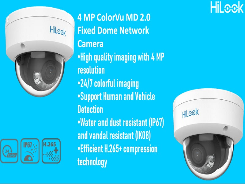 Hilook 4Mp Colorvu Fixed Ip Dome 2.8Mm