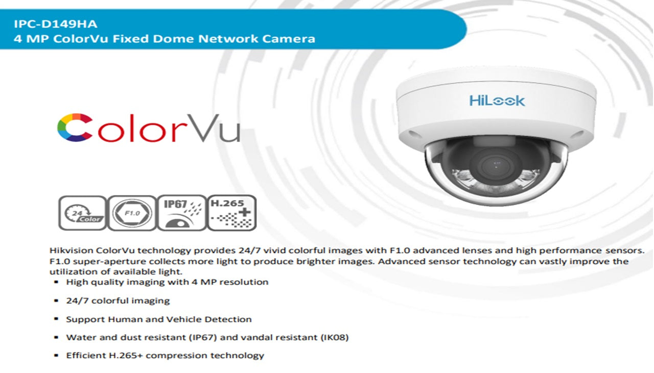 Hilook 4Mp Colorvu Fixed Ip Dome 2.8Mm