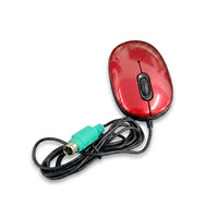 Intex ITOP60 red PS/2 optical mouse with coiled cable and green PS/2 plug on white