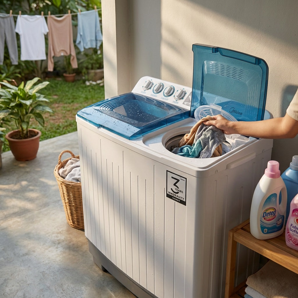 Midea 15kg Semi-Automatic Twin Tub Washing Machine White (KL15TTG1W) - 7kg Spin, Magic Filter