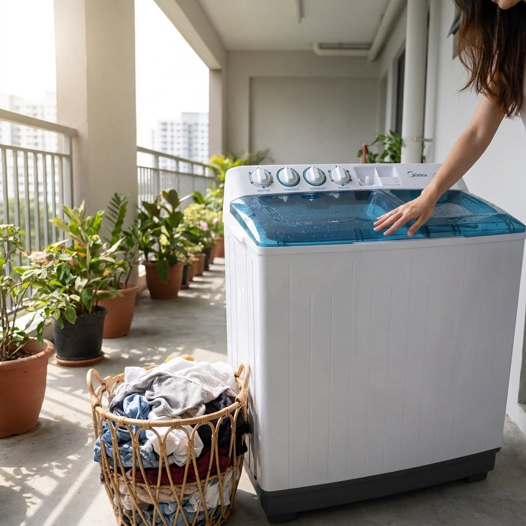 Midea 15kg Semi-Automatic Twin Tub Washing Machine White (KL15TTG1W) - 7kg Spin, Magic Filter