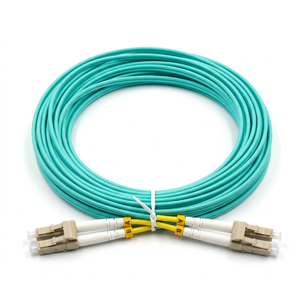 ZATECH LC to LC OM3 multimode duplex fibre optic patch cable, 10m aqua