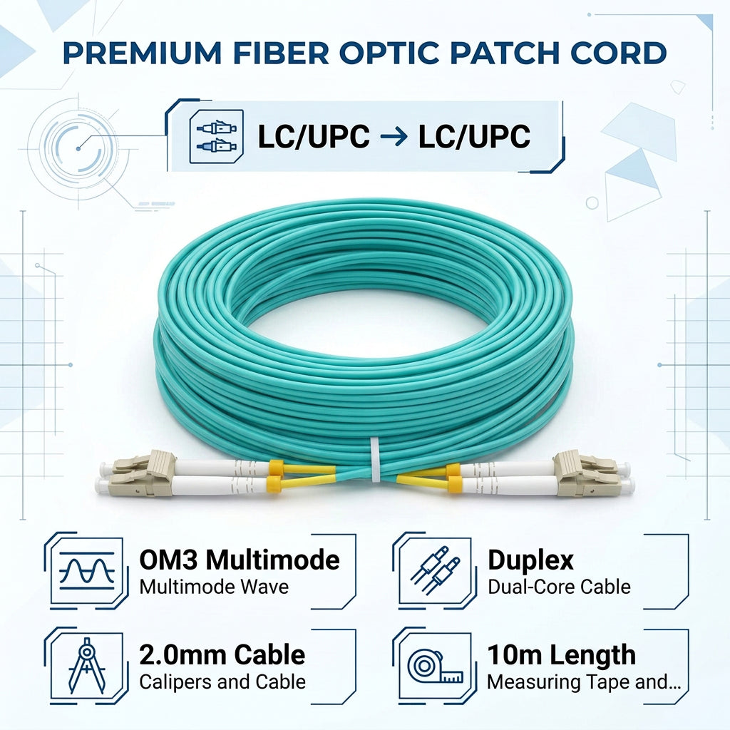 ZATECH LC to LC OM3 multimode duplex fibre optic patch cable, 10m aqua (view 3)