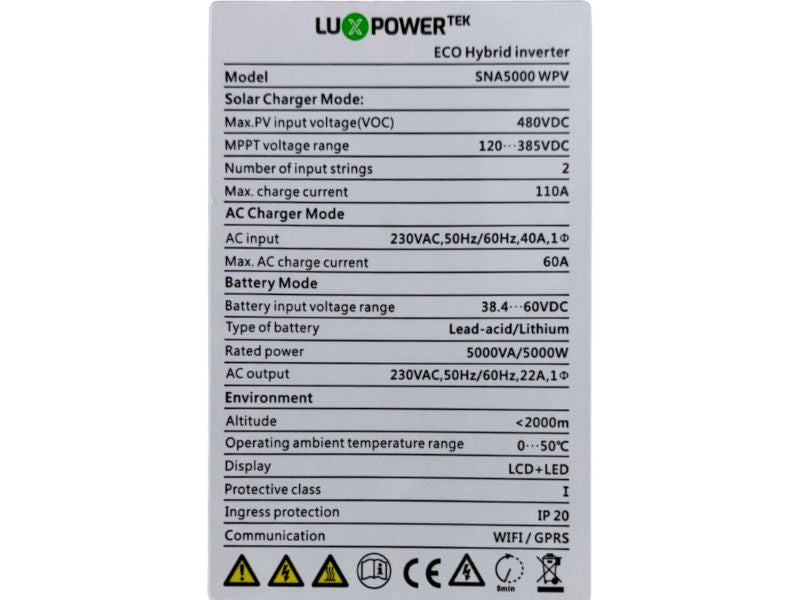 LUXPOWER Solar Inverter Sna5000 Wpv