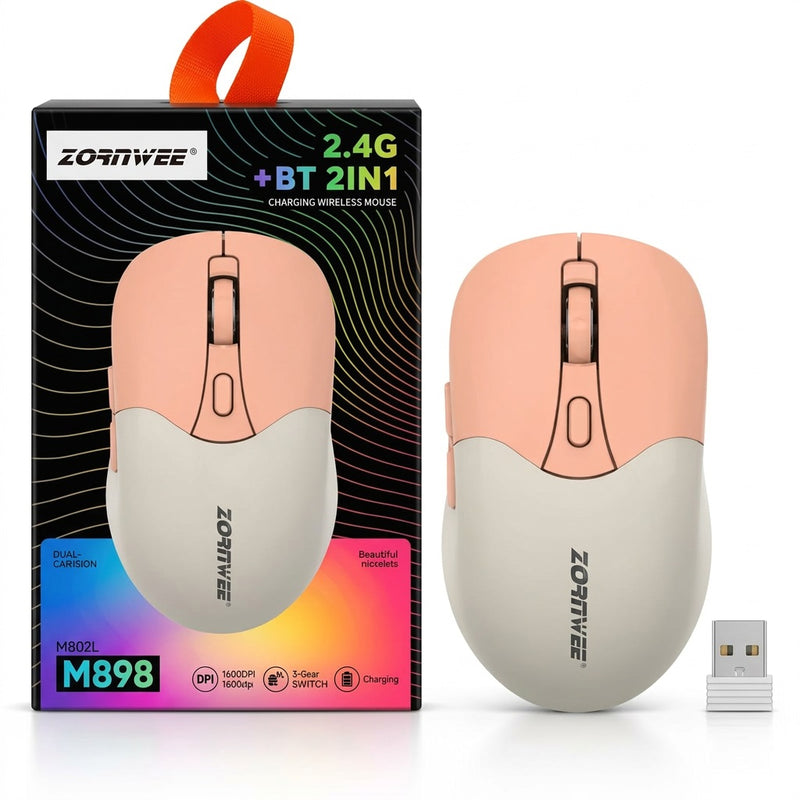 Zornwee M898 Wireless Mouse - 2.4G + Bluetooth, 6 Buttons, 1600 DPI, Type-C