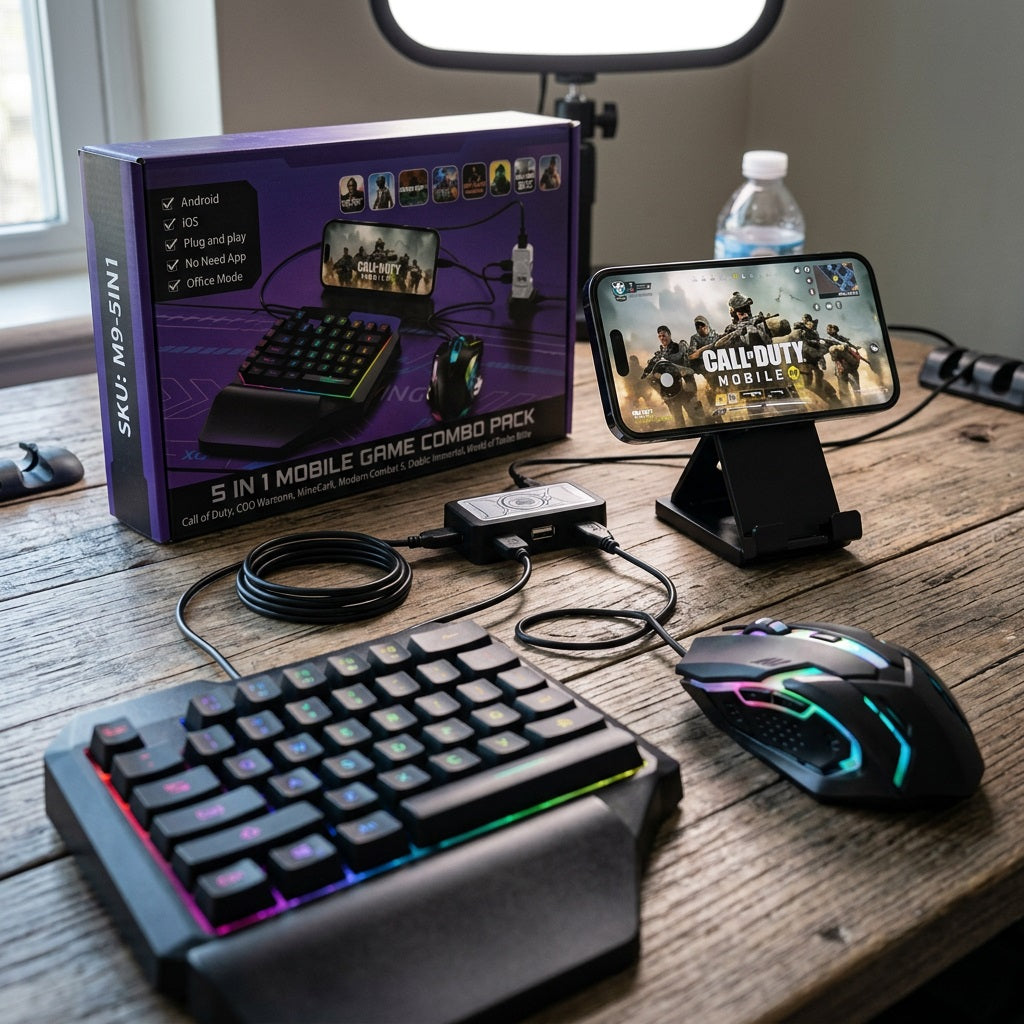 Havit M9 5-in-1 Mobile Gaming Keyboard & Mouse Combo Pack - RGB Set with Stand & Cable – view 3