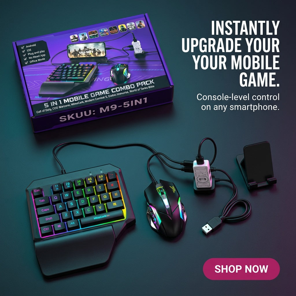 Havit M9 5-in-1 Mobile Gaming Keyboard & Mouse Combo Pack - RGB Set with Stand & Cable – view 4