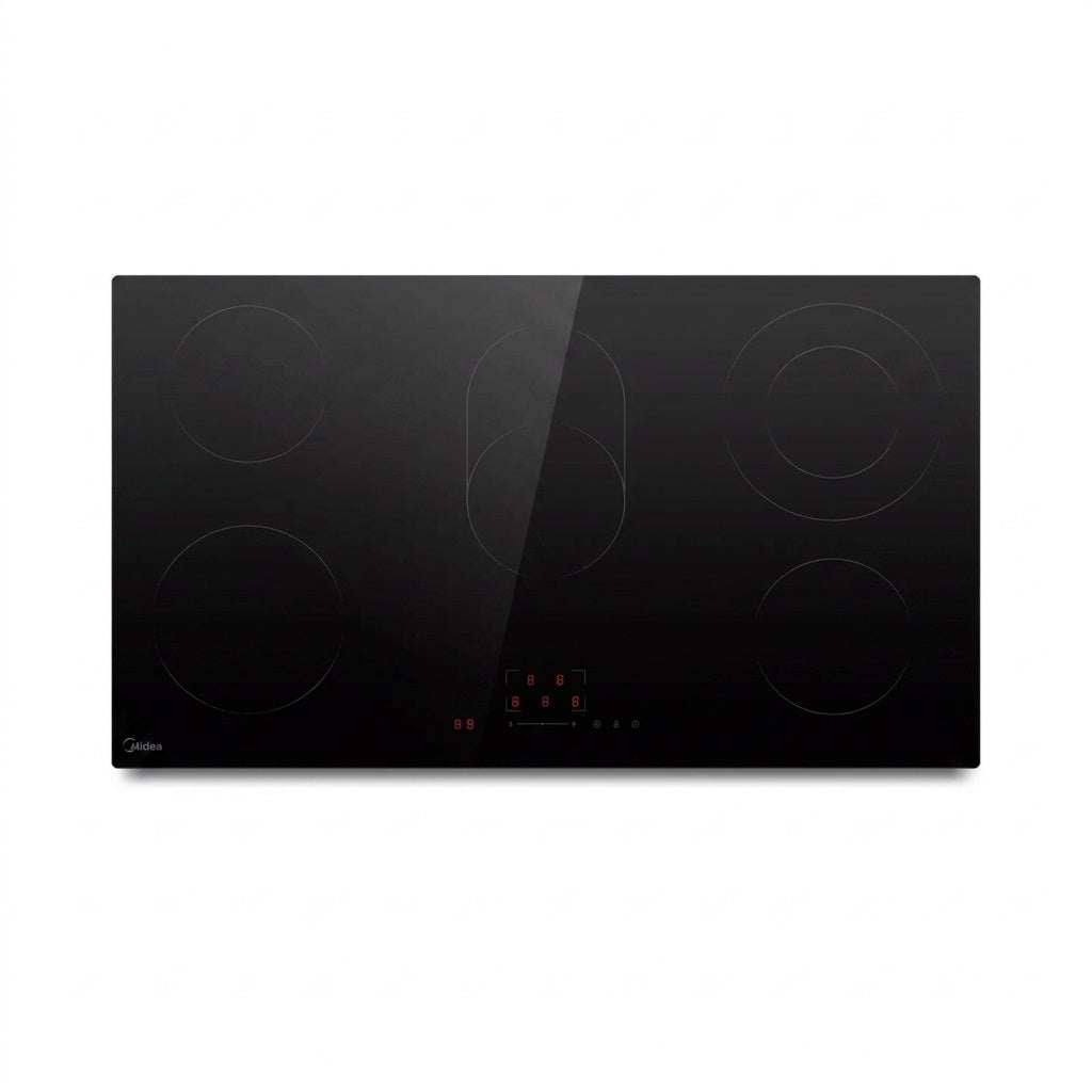 Midea 90cm ceramic hob top-down view showing five cook zones and digital touch controls