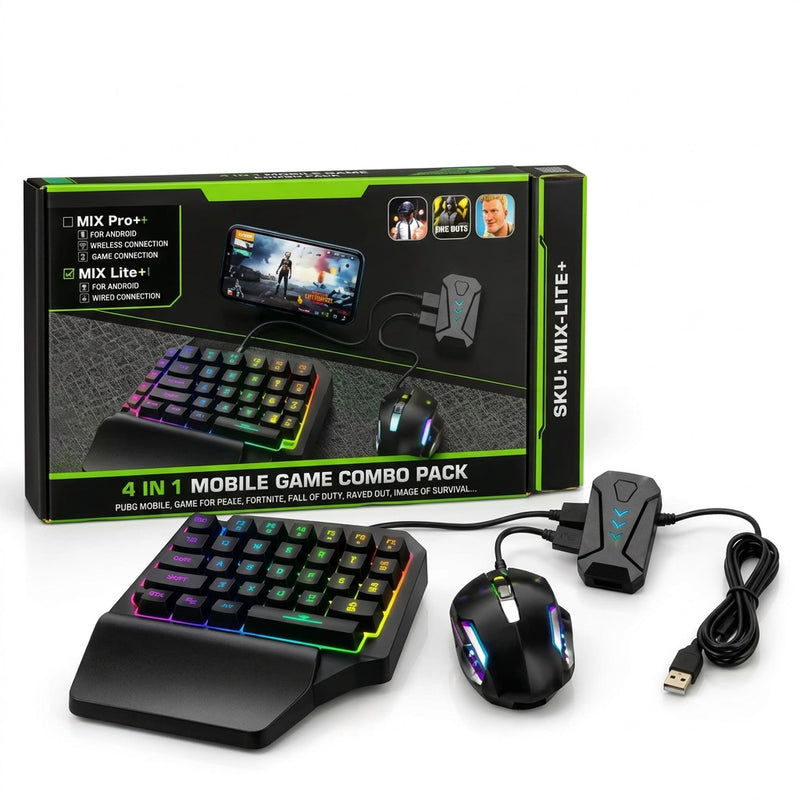 Havit MIX-LITE+ 4-in-1 Mobile Gaming Keyboard & Mouse Combo - RGB Set for Android