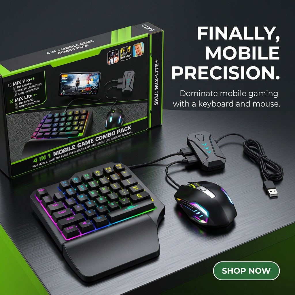 Havit MIX-LITE+ 4-in-1 Mobile Gaming Keyboard & Mouse Combo - RGB Set for Android – view 4
