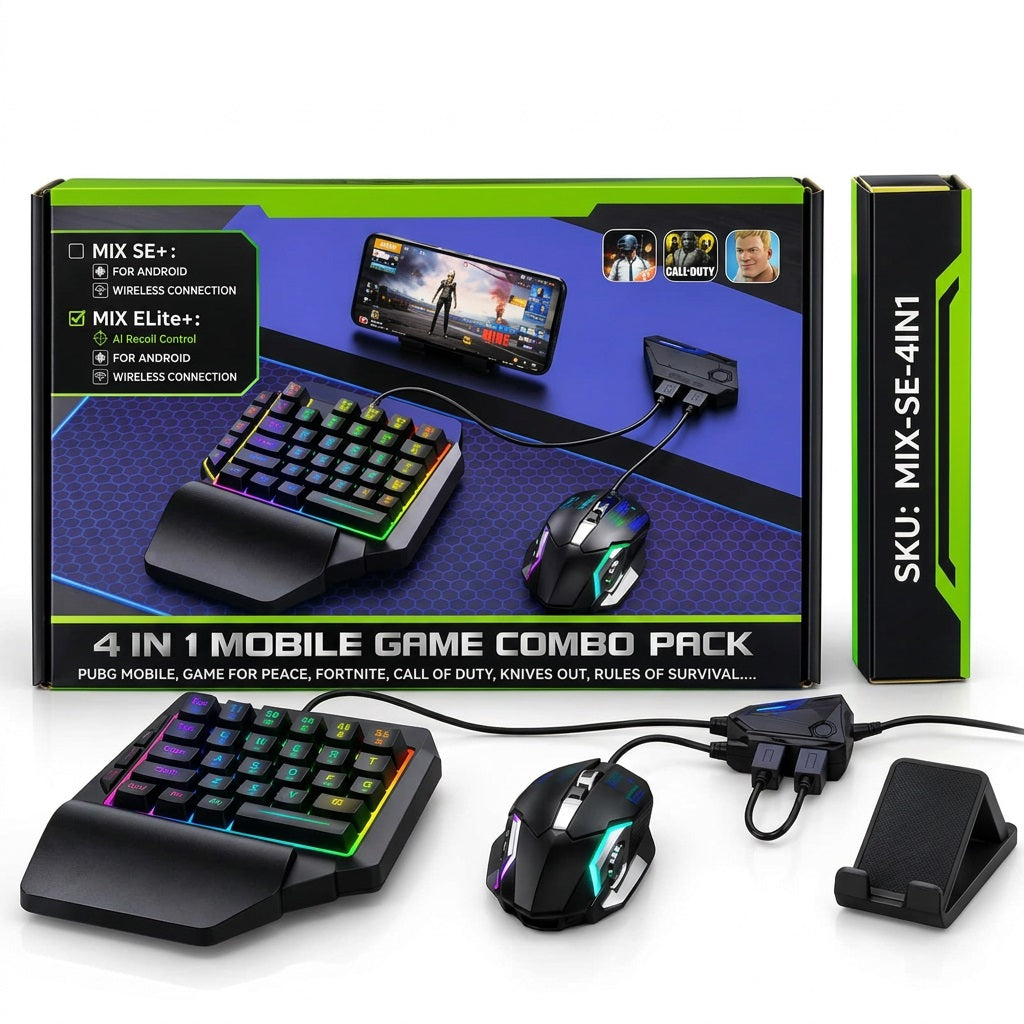Havit MIX SE 4-in-1 Mobile Gaming Keyboard & Mouse Combo - RGB Set with Converter & Stand