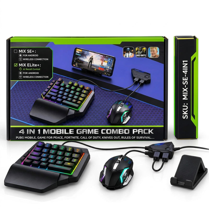 4-in-1 Mobile Gaming Keyboard Mouse Comb