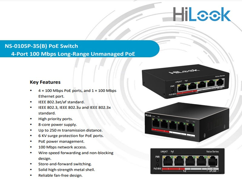 Hilook 4Port 100Mbps  Poe Switch