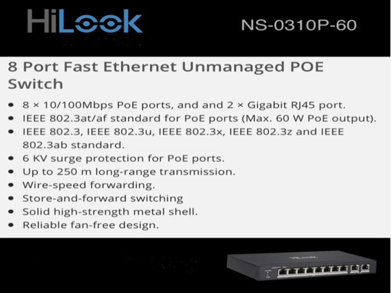 Hilook 8Port 100Mbps Network Poe Switch
