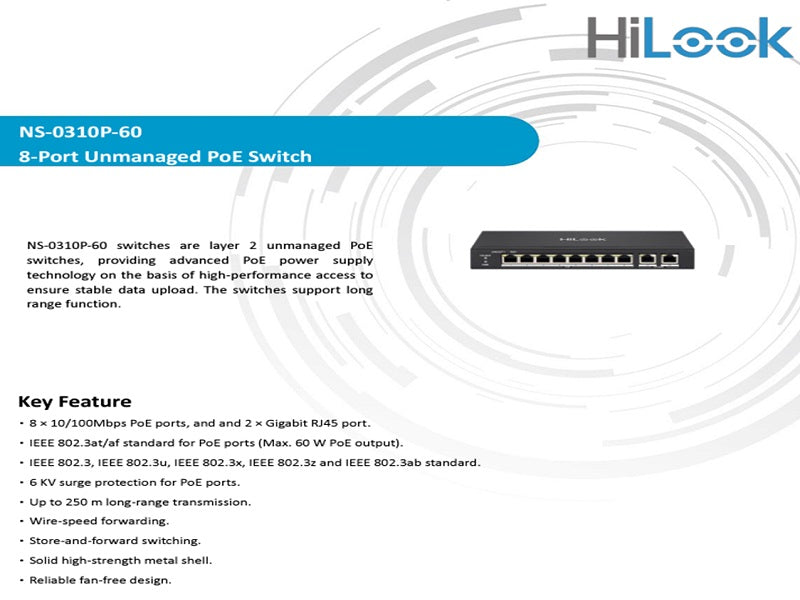 Hilook 8Port 100Mbps Network Poe Switch