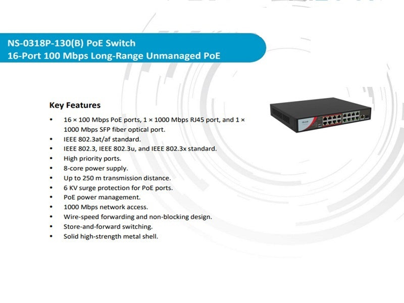 Hilook 16 Port 100Mbps  Poe Switch