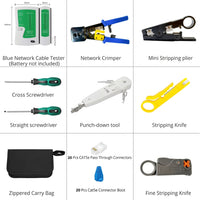 Network Tool Kit 11-Piece - RJ45 Crimping Tool, Cable Tester, CAT5e/CAT6