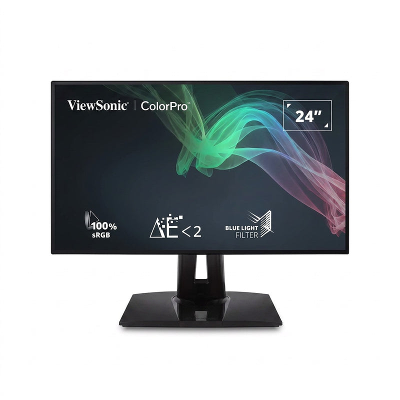 ViewSonic VP2458 23.8-inch ColorPro monitor front view showing 100% sRGB branding on screen