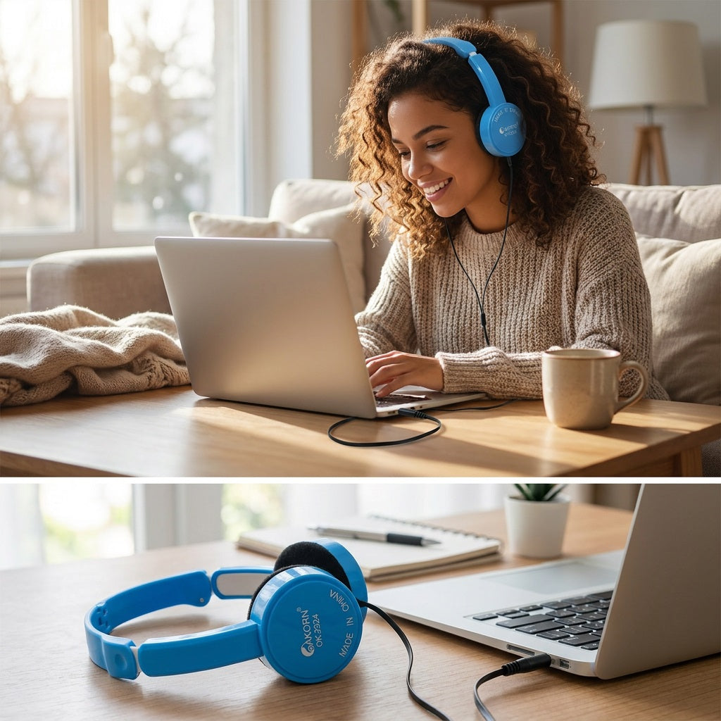 Oakorn OK-2324 Foldable Headset - 27mm Drivers, Omnidirectional Mic, In-Line Control