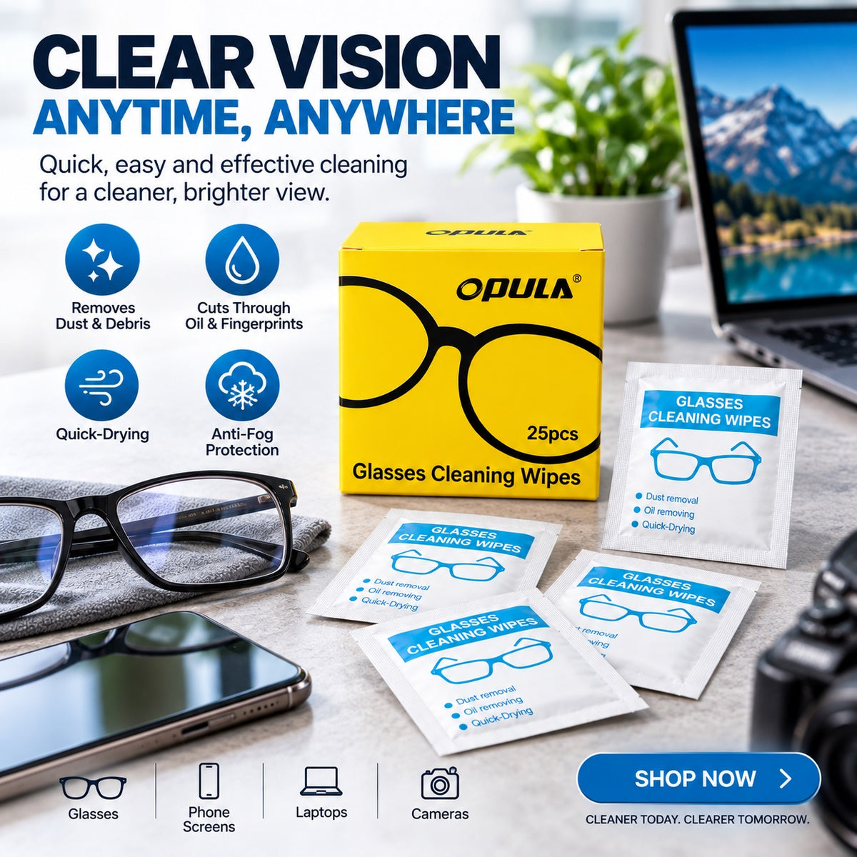 Opula Glasses & Lens Cleaning Wipes– 25p