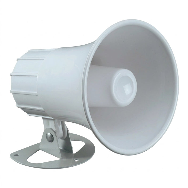 15W White Alarm Siren Horn 12V DC - Single Tone, Wired, Bracket Mount (PA-1520H)