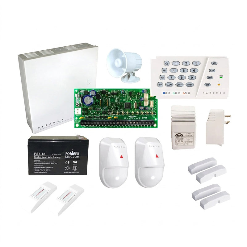Paradox PA-9651 SP65 10-Zone Wired Alarm Kit - K636 LED Keypad, 2x NV5 PIR Detectors, 15W Siren