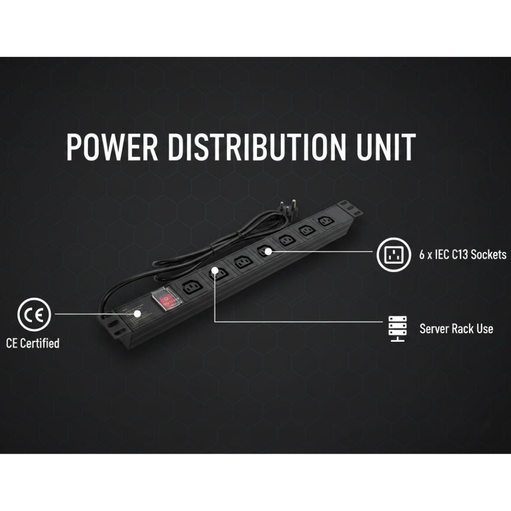 ZATECH 6-Way Power Distribution Unit PDU - Rack/Cabinet Mount, Labeled Outlets – view 3