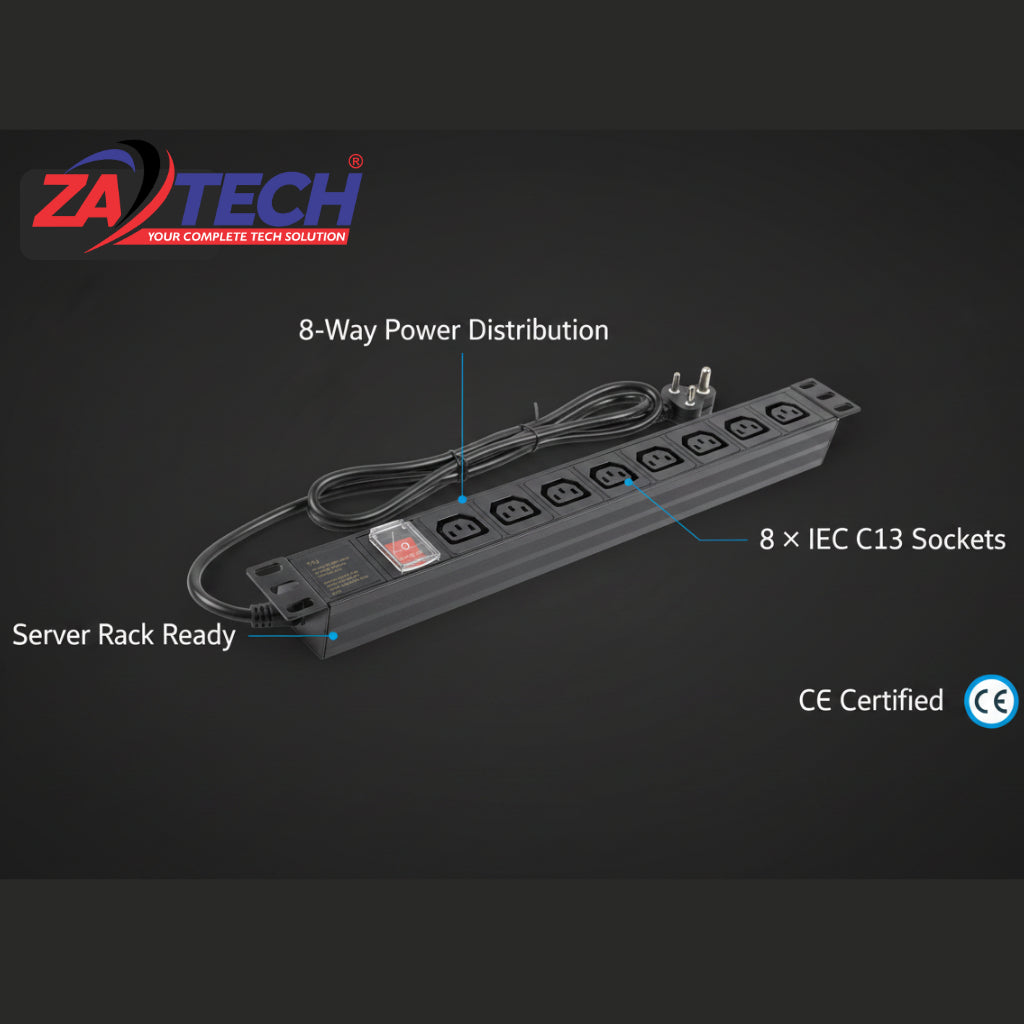 ZATECH 8-Way Power Distribution Unit PDU - Rack Mount, 8 Outlets, Labeled – view 3