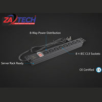 ZATECH 8-Way Power Distribution Unit PDU - Rack Mount, 8 Outlets, Labeled – view 3