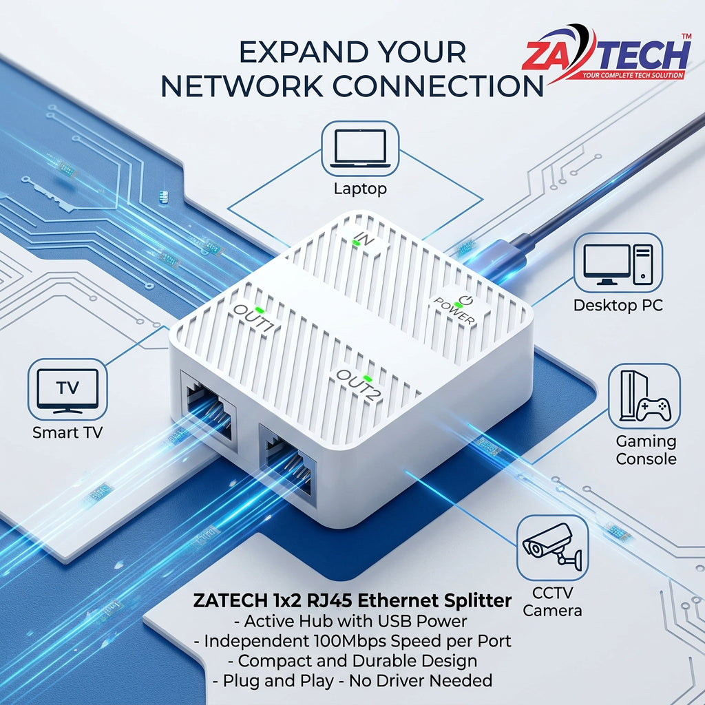 ZATECH 1X2 RJ45 Splitter 100 Mbps White – view 4