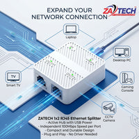 ZATECH 1X2 RJ45 Splitter 100 Mbps White – view 4