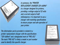 PRINTER Replacement Charger 32V-468Ma