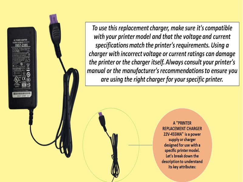 PRINTER Replacement Charger 22V-455Ma