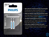 PHILIPS Aaa Longlife Battery X 2 Pack