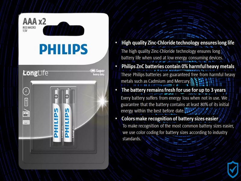 PHILIPS Aaa Longlife Battery X 2 Pack