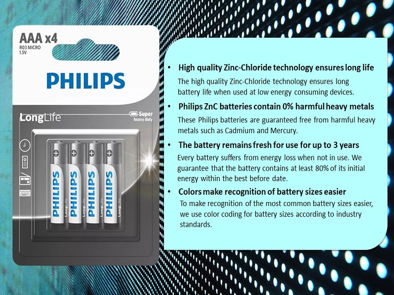 PHILIPS Aaa Longlife Battery X 4 Pack