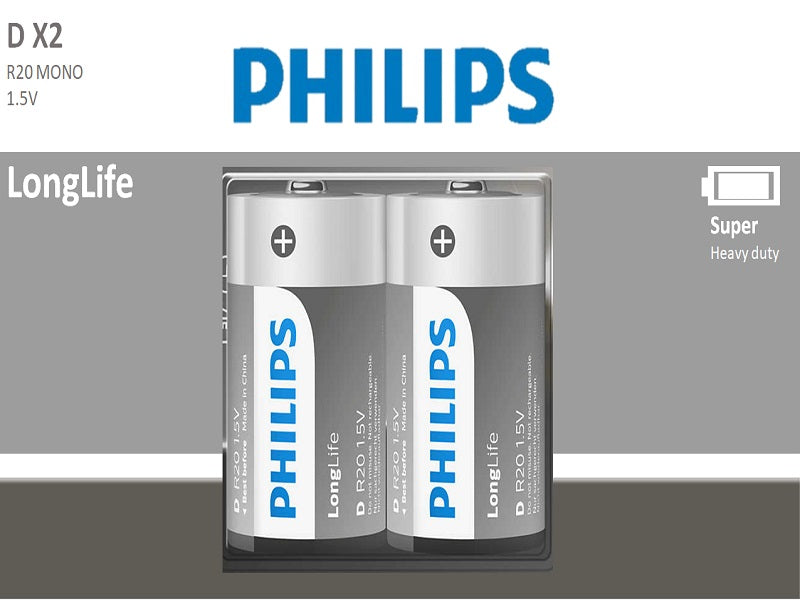 PHILIPS D Longlife Battery X 2 Pack