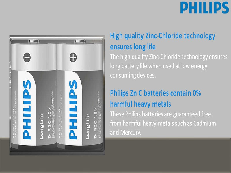 PHILIPS D Longlife Battery X 2 Pack