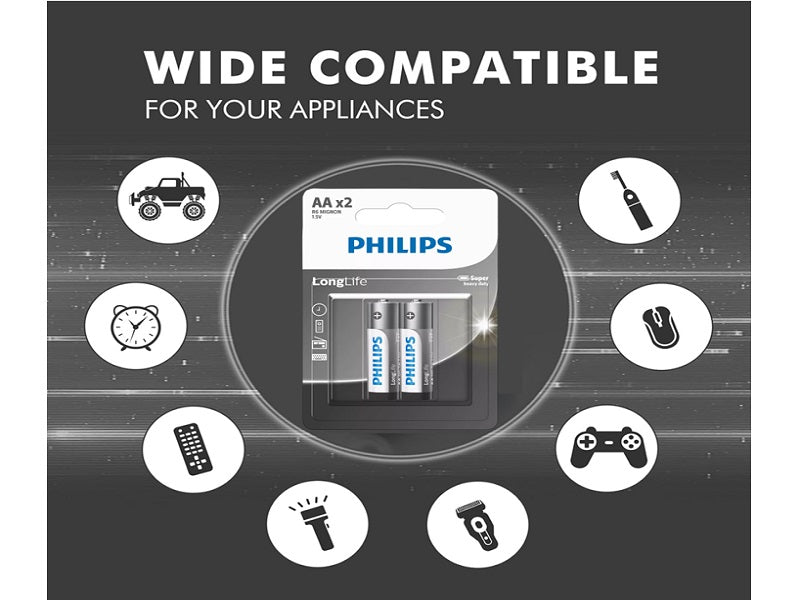 PHILIPS Aa Longlife Battery X 2 Pack